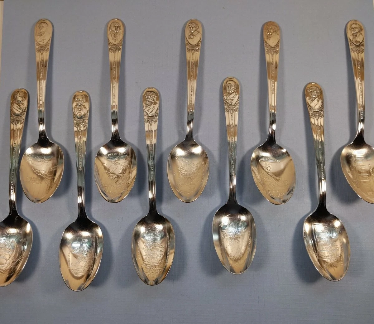 Antique silver spoons shop with presidents