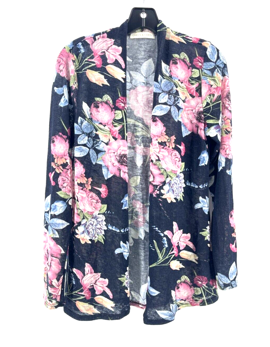 Chris Carol Boutique Lightweight Open Drape Front Floral Cardigan Top  Size M