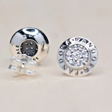 New Authentic Pandora Logo Signature Stud Earrings 290559CZ