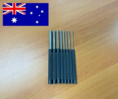 8 Piece Nail Pin Punch Set -180mm Long 2.4mm to 10mm Diameter - Drift Roll Steel