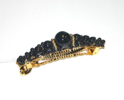 Sun Violet Beaded Hair Clip Women Faux Pearl Barrette Gold Tone Made in Japan