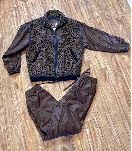 East West Windbreaker Vintage 90s Leopard Brown Jacket Pants Set Women’s M - Picture 1 of 11