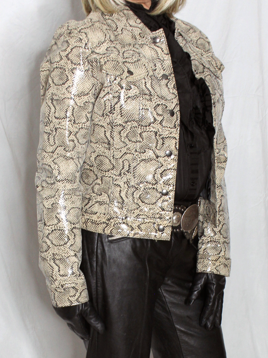 Womens Leather Jacket Black Brown M Bebe Snakeskin Vintage