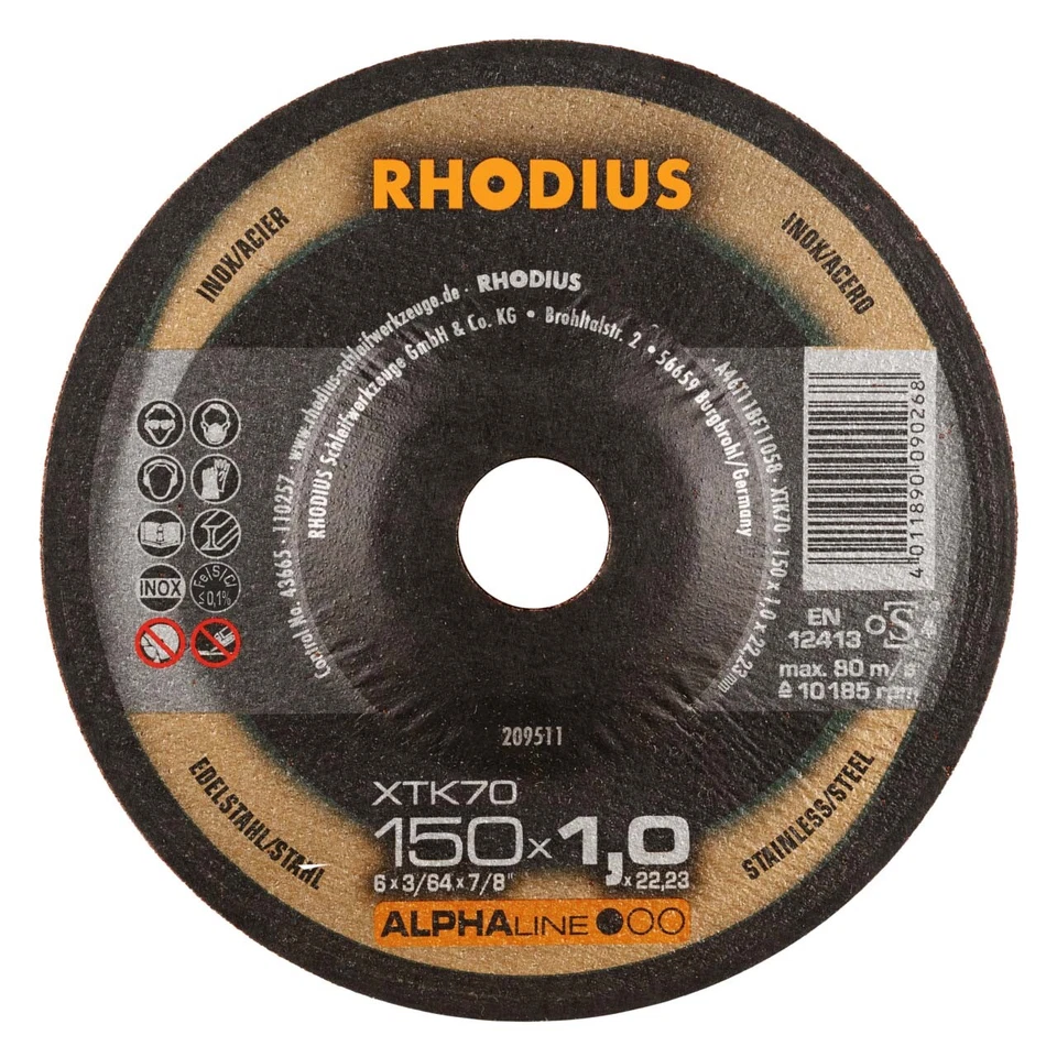 RHODIUS XTK70 150 x 1.0 x 22.23 mm Extradünne Edelstahl-Trennscheibe (209511)