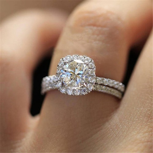 1ct Round Womens Unique 925 Silver Band White Cubic Wedding Ring Sets Sz 5-12 - Picture 3 of 6
