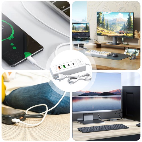 Chargeur bande d'alimentation pour téléphone portable 1 pièce PD charge rapide 4 USB & 2 TIPOC US/EU - Photo 11 sur 13