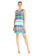 /LX036/ Calvin Klein Striped A-line Chiffon Dress Manganese Combo Sz 10 $119.50