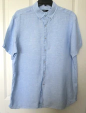 Cremieux Men's 100% Linen Shirt Blue Breathable Lightweight Short Sleeves Sz XL