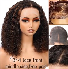 Human Virgin Hair Body Wave Wig 13x4 Lace Frontal Natural Black 14  w/highlights