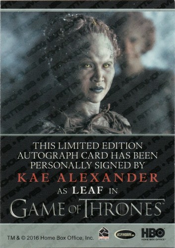 Game of Thrones Season 7, Kae Alexander (Leaf) Autograph Card - Picture 2 of 2