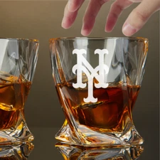 Custom Engraved New York Mets Whiskey Glass – 10 oz Twisted Rocks Glass