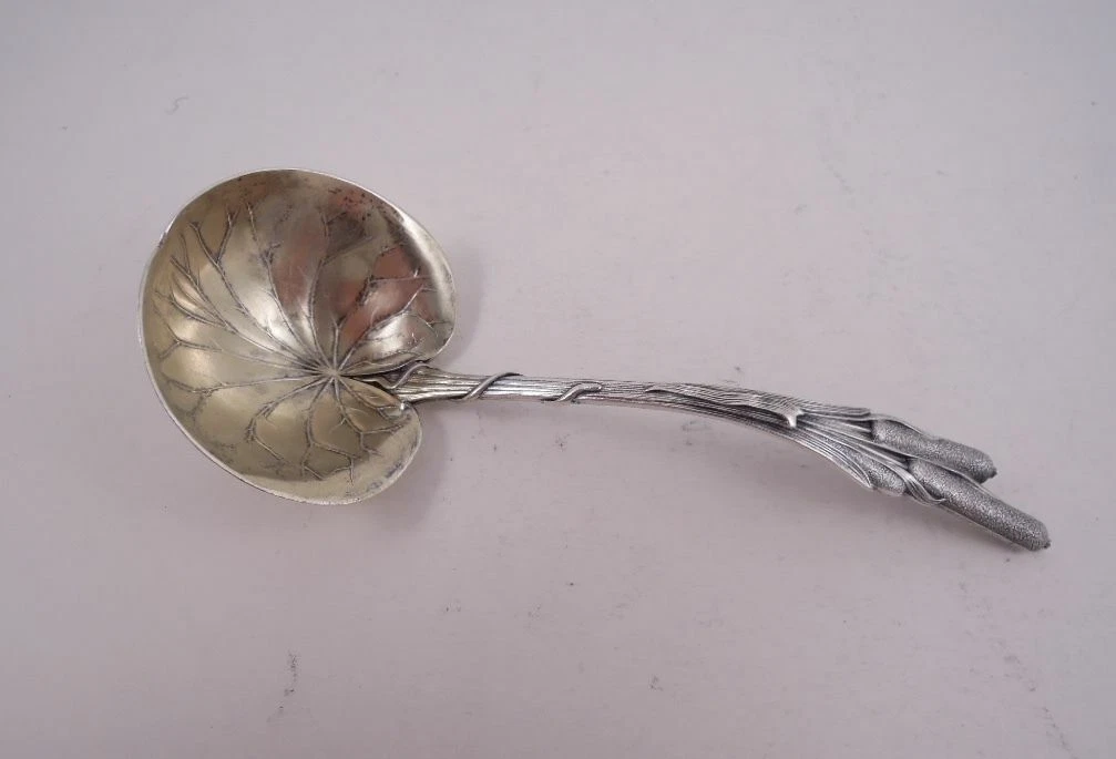DURGIN STERLING CATTAILS FIGURAL SAUCE LADLE LILY PAD BOWL GORGEOUS