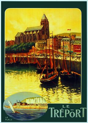 6074.Le treport,la plage Travel Poster.French Home room interior design wall art