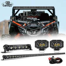 For Can-Am Maverick X3 Roof 6D 50" +7" LED Light Bar+4" Dual Color Pods Wire Kit