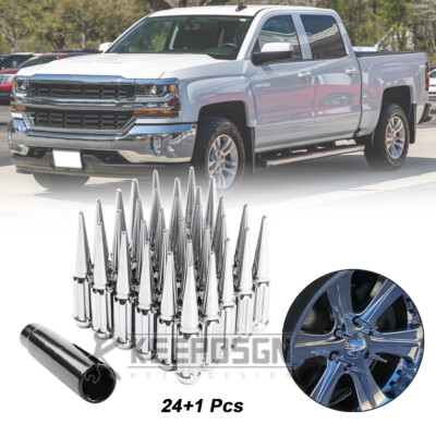 For Silverado 1500 Spike Spline Wheel Lug Nut Cover Socket Key Set M14x1.5 Chrom