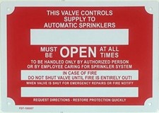 This Valve Control Supply to Automatic Sprinkler Sign- Aluminum 7X10 -REF24-1027