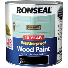 Image of Ronseal 38794 10 Year Weatherproof Wood Paint Black Satin 2.5 litre