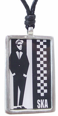 SKA MAN Necklace Pewter Pendant on Adjustable Black Cord New 2 Tone