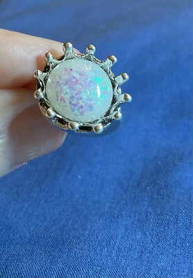 White Rainbow Claw Ring, Size 5 1/2, Superb Luster, Shimmers like an Opal