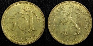 Finland Aluminum-Bronze 1969 S 50 Pennia UNC/BU Toned KM# 48 (24 112)