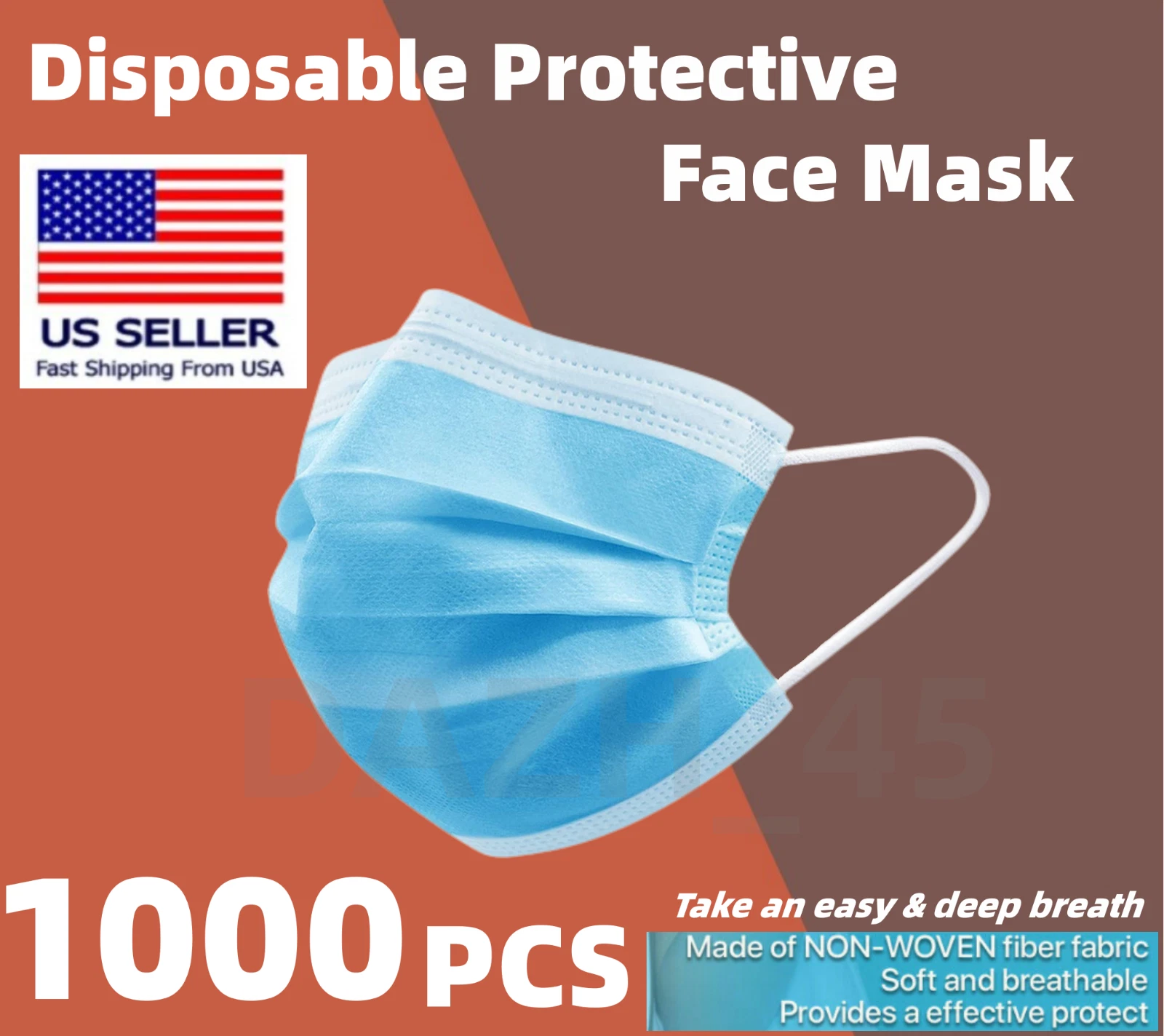1000Pcs[20 Boxes]Disposable Blue 3Ply Face Mask with Earloop for Personal Health