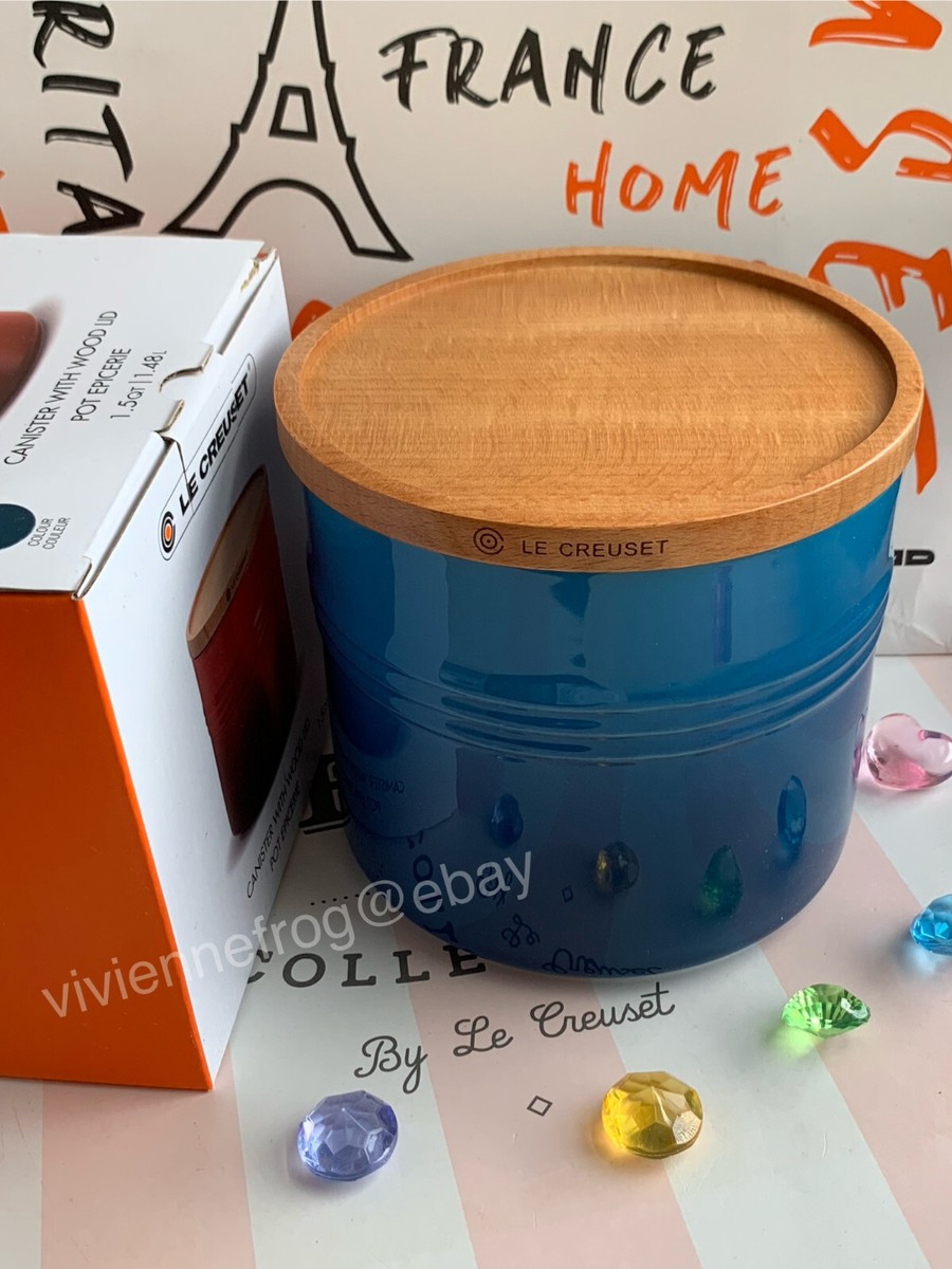 LE CREUSET MARSEILLE BLUE MEDIUM STORAGE JAR CANISTER WITH LID 1.5