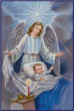 Baby Boy with Guardian Angel Counted Cross Stitch CHART No.50-103