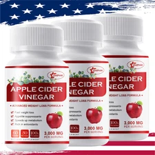 3Pack Apple Cider Vinegar Capsules-3000mg Pure Weight Loss Fat Burner Diet Pills