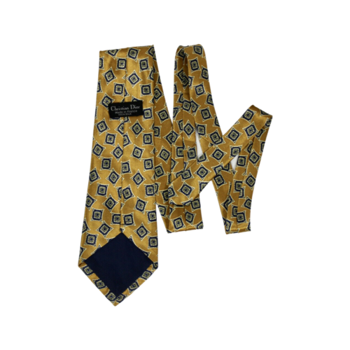 Mens Vintage 90s Christian Dior Tie Silk Square Yellow