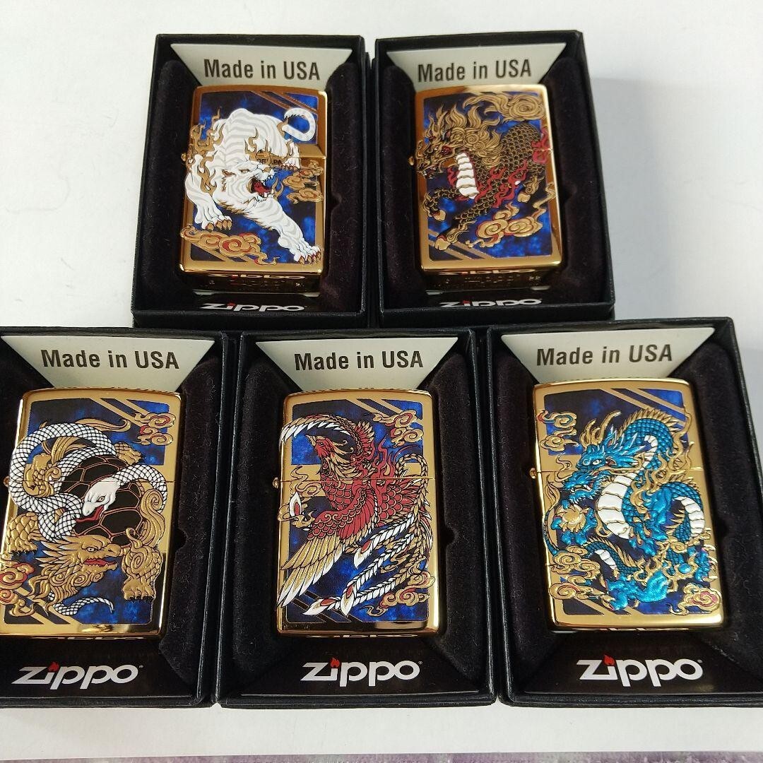 Zippo Phoenix Dragon Kirin Turtle Snake White Tiger Blue 5