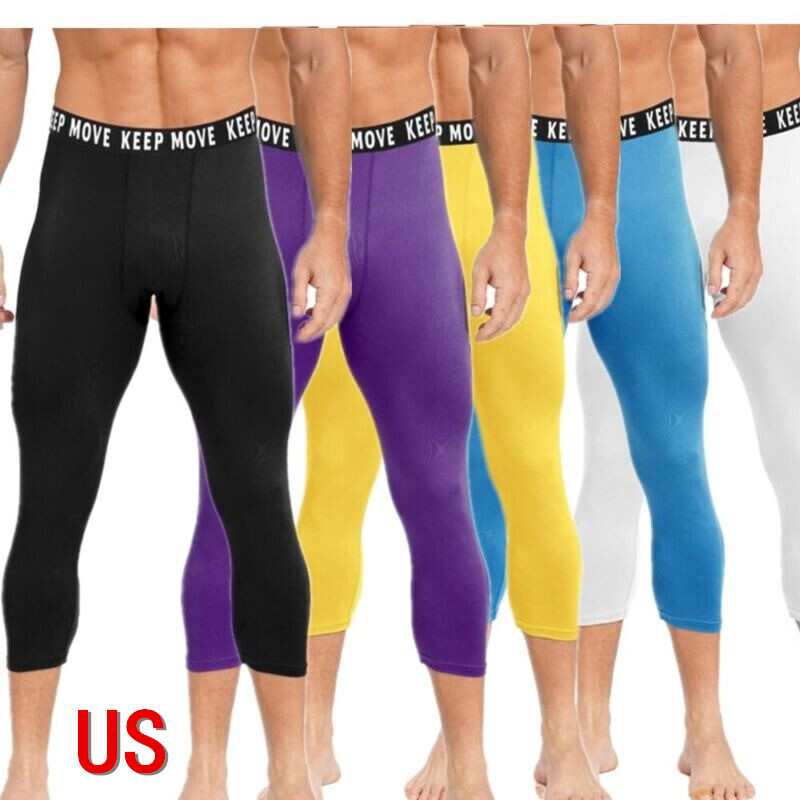 US Men's Compression 3/4 Tights for Running & Workout Base Layer