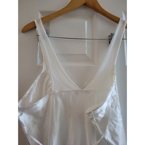 Camicia da notte da sposa Linea Donatella in raso bianco taglia Large pizzo perlato matrimonio - Foto 4 di 6