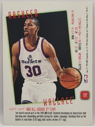 96-97 Fleer Ultra Rookie Flashbacks Rasheed Wallace Insert (Washington Bullets) - Picture 2 of 2