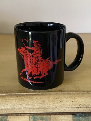 Vintage 1980s Marlboro Man Coffee Mug Cup Bronco VTG Cigarette Black Red 10oz