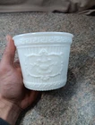 White Milk Glass Embossed Ribbed Greek Planter Pot Vintage  4"x5"