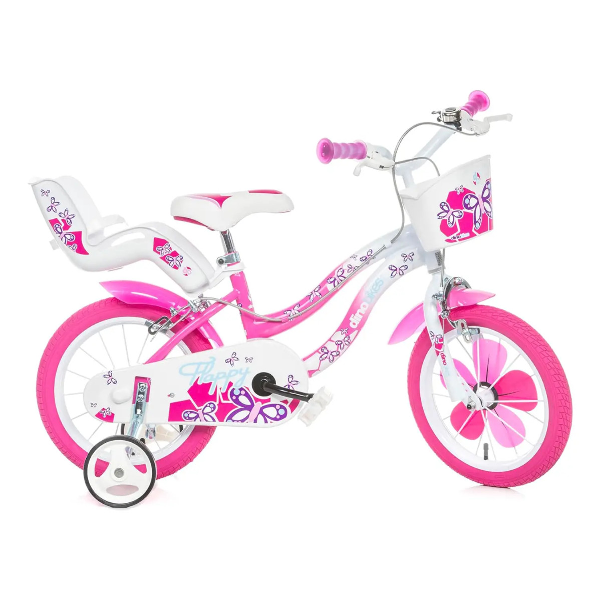 16 Flappy Bike for Girl with Training Wheels Doll Basket Mudguards Dino Bikes