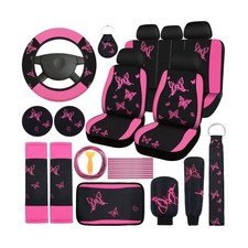 BBTO 43 Pcs Car Seat Cover Set for Women SUV,Butterfly,Pink, Black Pink, Black