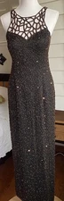 Vtg Mark & John Gopal S Evening Dress Black Brown Beaded Long Gown Cut Out Neck