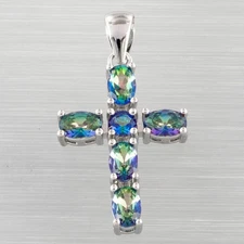 Latin Cross 4x6 Oval Blue Mystic Topaz Silver Jewelry Necklace Pendant