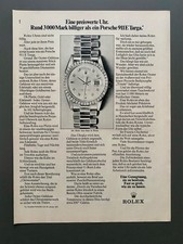 Rolex Day-Date Platin billiger als Porsche 911 1972 Vintage Ad Werbung Reklame