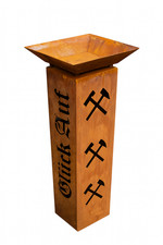 Rostsäule GLÜCK AUF Säule 75cm Metall Stahl Gartensäule gerostet Pflanzschale