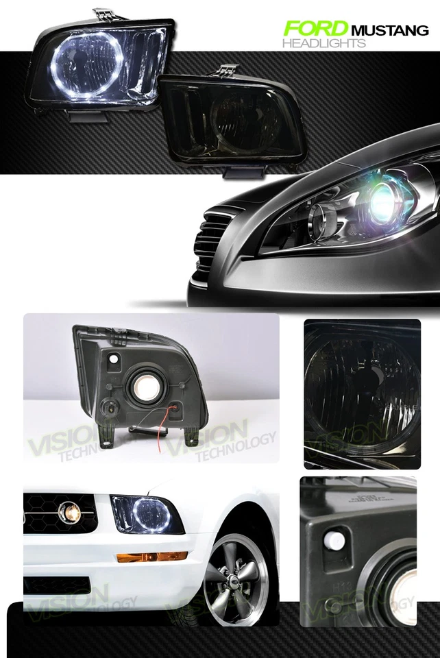 Smoke Drl LED Halo Rim Angel Eye Headlight Headlamp Lamp Nb For 05-09 Mustang - Image 2 of 2
