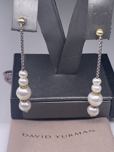 David Yurman Pearl Dangle/Drop Earrings in Sterling Silver & 18K Yellow Gold - Picture 1 of 10