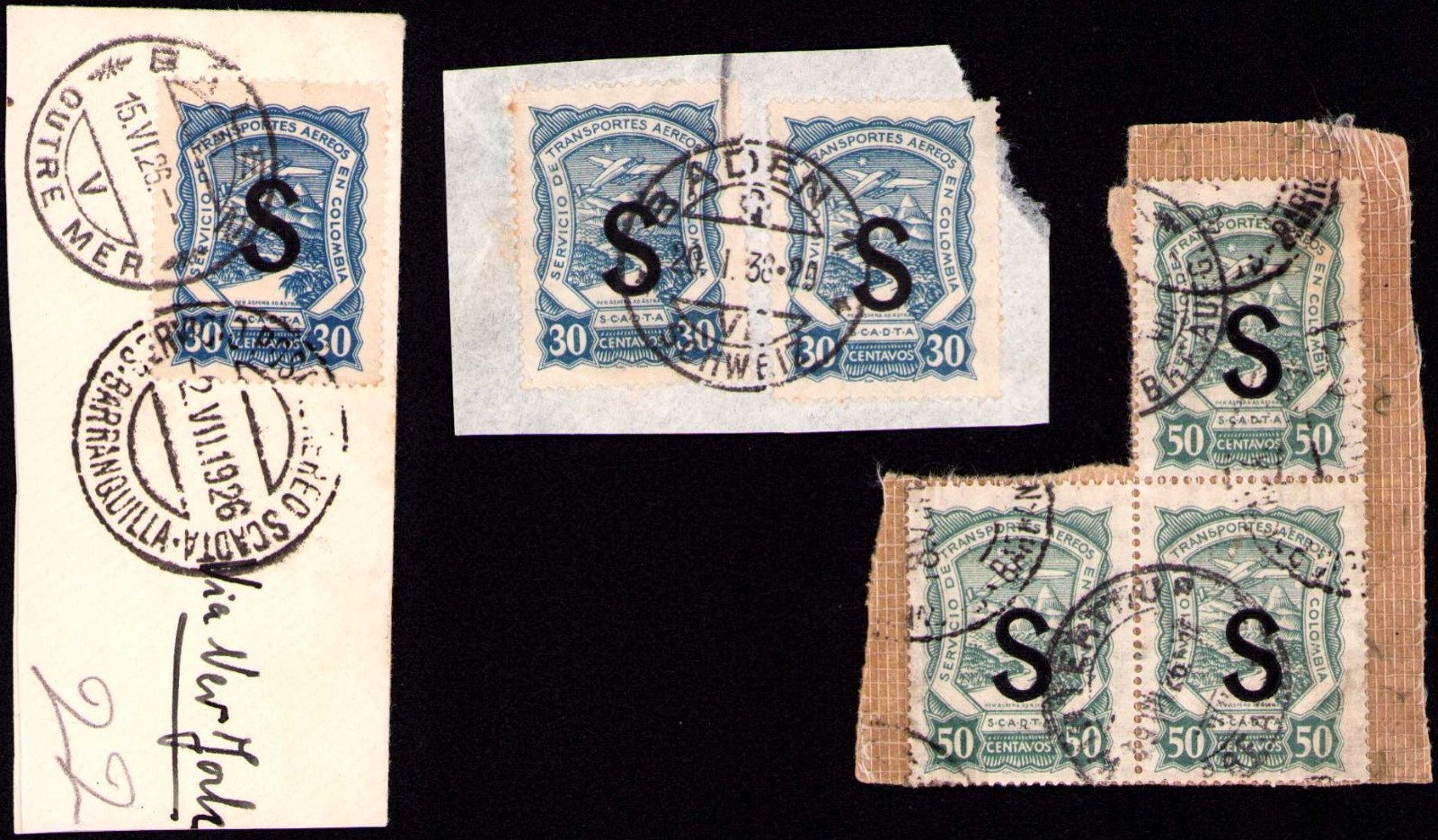 SWITZERLAND - COLOMBIA - SCADTA - CONSULAR USED LOT - 1923