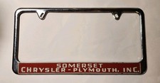 Vintage Somerset Pa. Chrysler - Plymouth Inc. Chrome Metal License Plate Frame