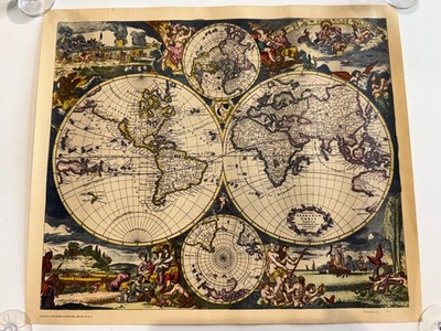VTG World Map Lithograph Print, Hoffmann-La Roche Series M5, Plate Signed