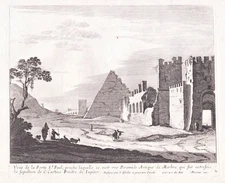 Porta San Paolo Pyramid Rome Copperplate Engraving Perelle 1700