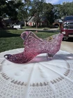VTG 🐈‍⬛ Fenton Art Glass Deep Rose Pink  Daisy & Button Cat Slipper Shoe