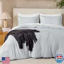 Andency Silver Grey Full Comforter Set 3pc - Boho Solid Fluffy Bedding