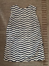 Girls Uniqlo Striped Sleeveless Dress Size 130 Navy Blue & Beige Pockets Cotton